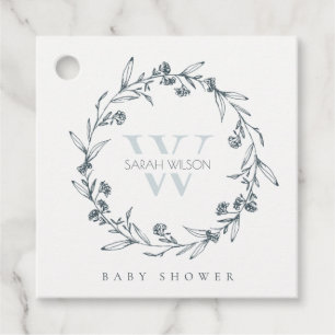 Elegant Floral Laurel Wreath Monogram Baby Shower Favour Tags