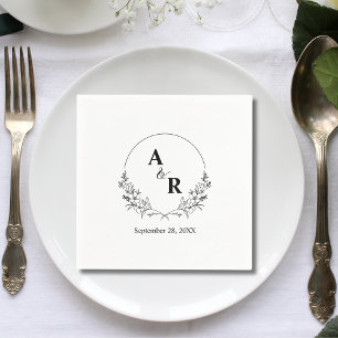 Elegant Floral Laurel Wreath Wedding Monogrammed Napkin
