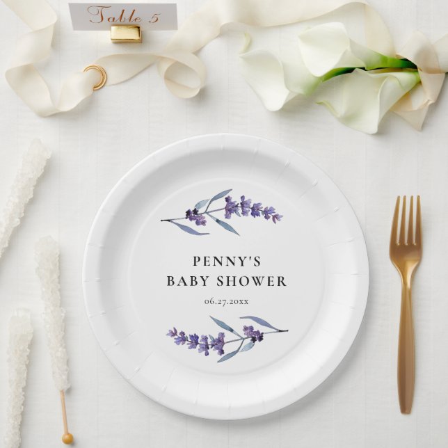 Elegant Floral Lavender Baby Shower Paper Plate (Wedding)