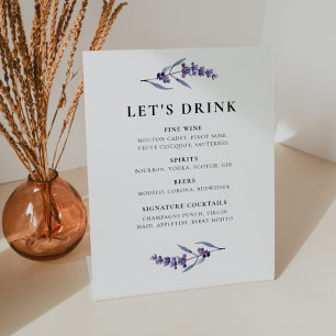 Elegant Floral Lavender Bar menu Pedestal Sign