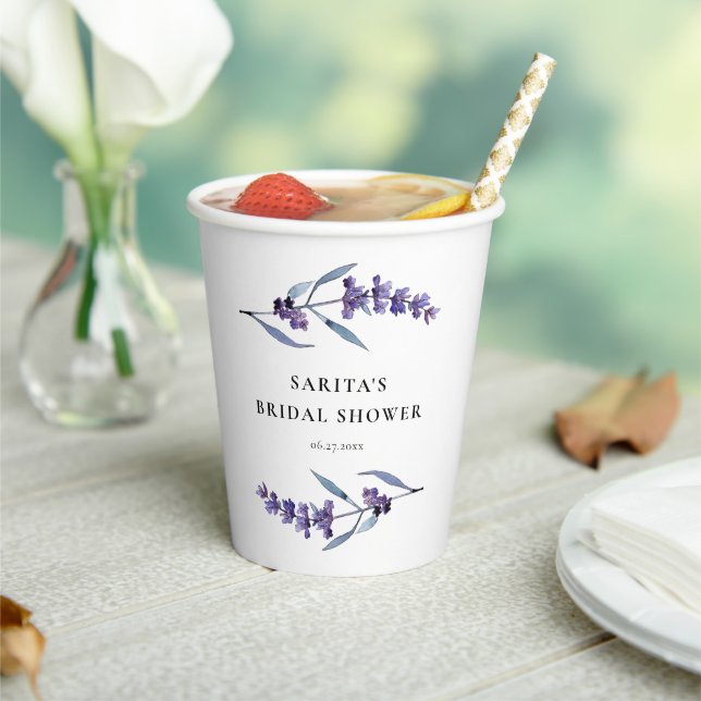 Elegant Floral Lavender Bridal Shower Paper Cups (Insitu)