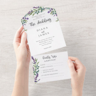 Elegant Floral Lavender Calligraphy Wedding All In One Invitation