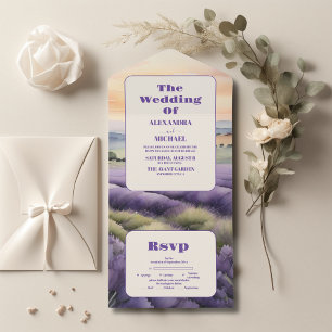 Elegant floral lavender wedding all in one invitation