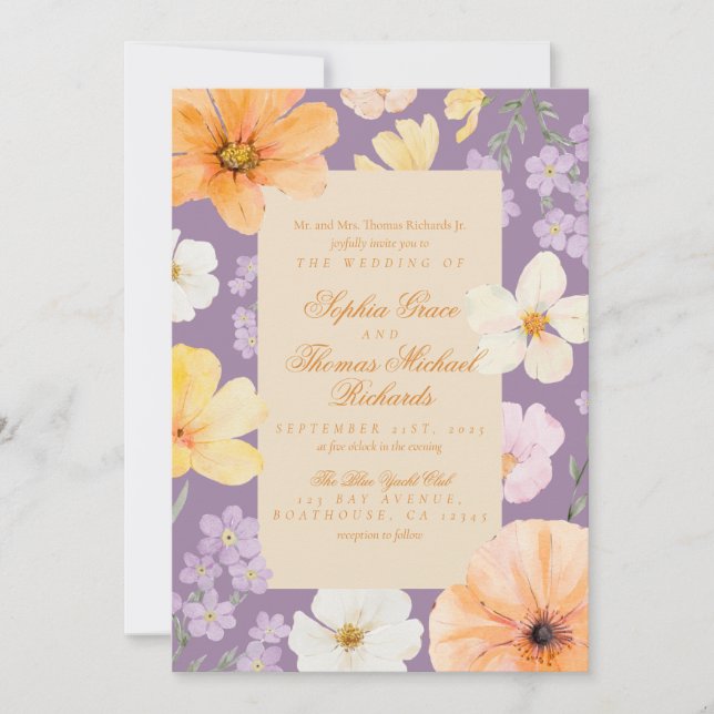 Elegant Floral Lavender Wedding Invitation (Front)