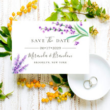 Elegant Floral Lavender Wedding Save The Date Card