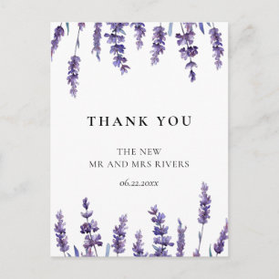 Elegant floral lavender wedding thank you postcard