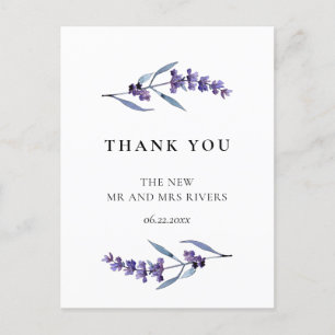 Elegant floral lavender wedding thank you postcard
