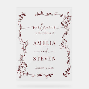 Elegant Floral Leaf Classic Wedding  Acrylic Sign