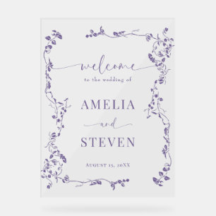 Elegant Floral Leaf Classic Wedding  Acrylic Sign