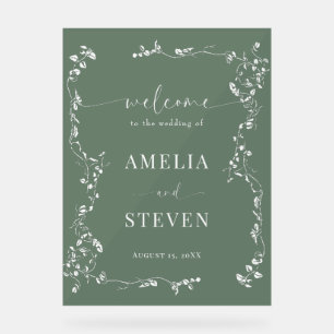 Elegant Floral Leaf Classic Wedding  Acrylic Sign