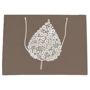 Elegant Floral Leaf Design – White and Soft Grey Large Gift Bag