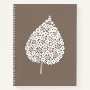 Elegant Floral Leaf Design – White and Soft Grey Notebook