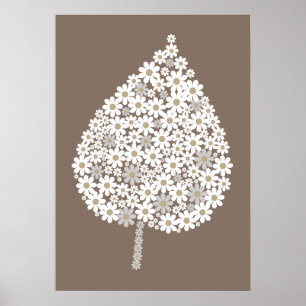 Elegant Floral Leaf Design – White and Soft Grey Poster