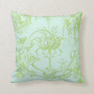 Elegant Floral, Leaf Green and Aqua Throw Pillow