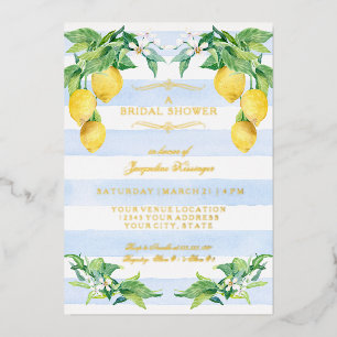 Elegant Floral Lemon Blue Gold Foil Bridal Shower
