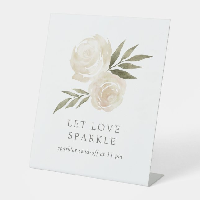 Elegant Floral Let Love Sparkle Sparkler Send Off  Pedestal Sign (Front)