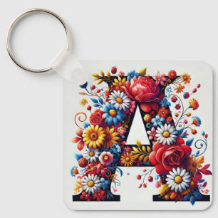 Elegant Floral Letter A Design Keychain