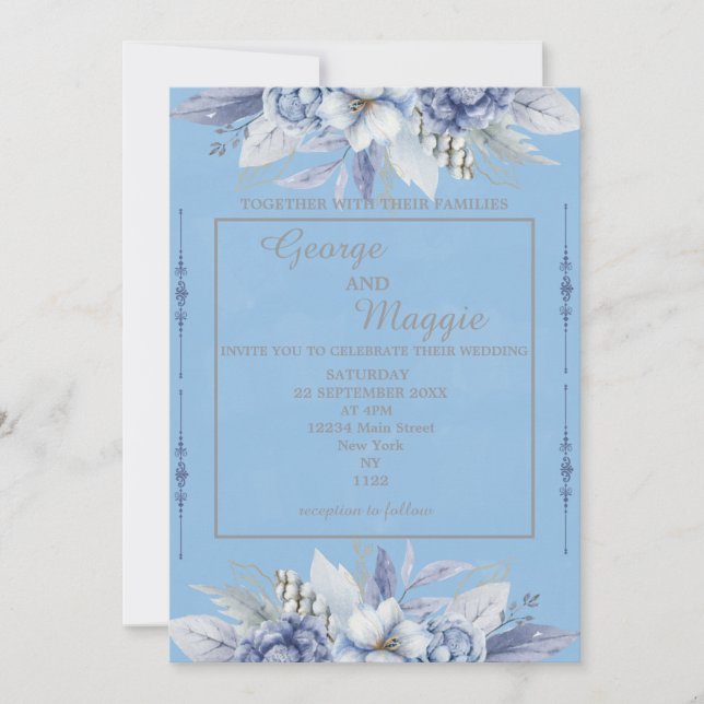 Elégant Floral Light Blue Invitation (Devant)