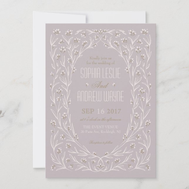 Elegant floral lilac purple rustic wedding invitation (Front)