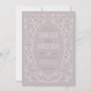 Elegant floral lilac purple rustic wedding invitation