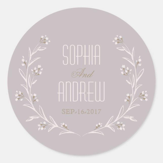 Elegant floral lilac rustic wedding monogram classic round sticker (Front)