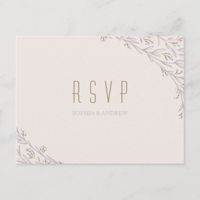 Elegant floral lilac rustic wedding RSVP Invitation Postcard (Front)