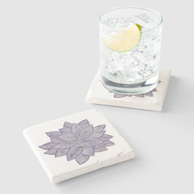 Elegant Floral Line Art Stone Coaster (Side)