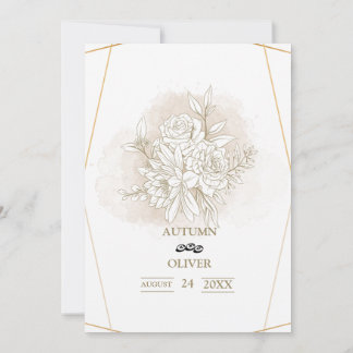 Elegant floral line art wedding invitation card