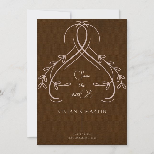 Elegant Floral Linen Espresso Brown Save The Date Invitation (Front)