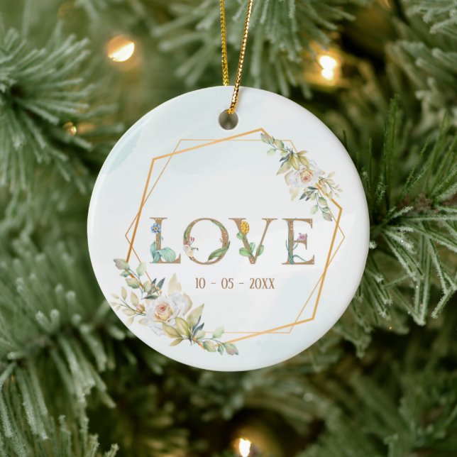 Elegant  Floral  Love Greenery Gold  Ceramic Ornament (Tree)