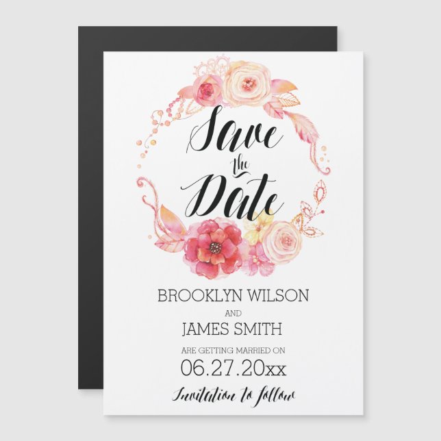 Elegant Floral Magnetic Wedding Save The Date Magn Invitation (Front/Back)