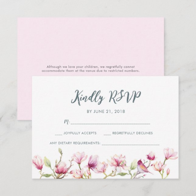 Elegant floral magnolia watercolor RSVP cards (Front/Back)
