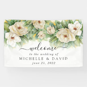 Elegant Floral Magnolia Watercolor Wedding Welcome Banner