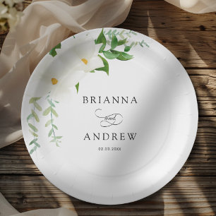 Elegant Floral Magnolia Wedding  Paper Plate