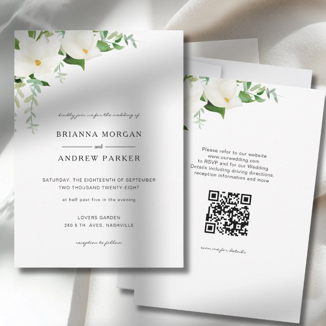 Elegant  Floral Magnolia Wedding QR Code Invitation (Elegant Floral Magnolia Wedding QR Code Invitation)