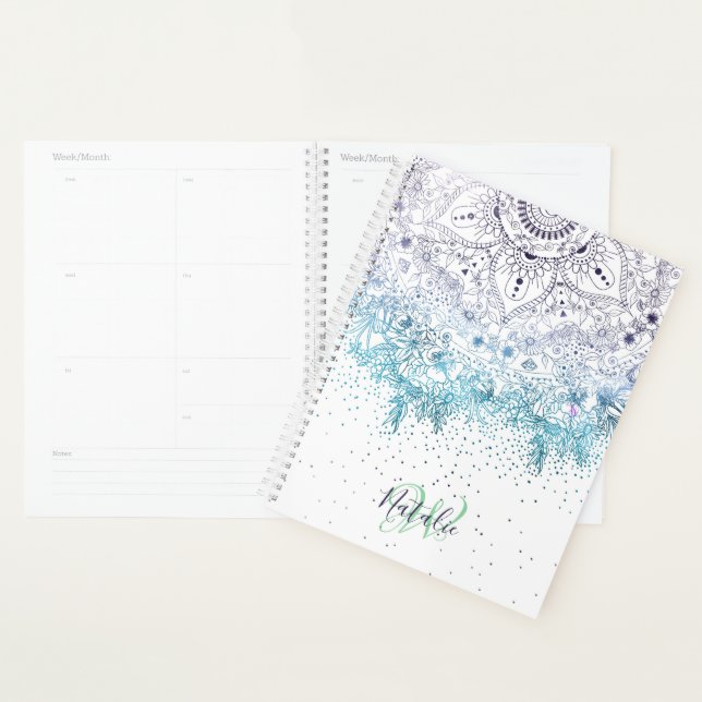 Elegant floral mandala and confetti image planner (Display)