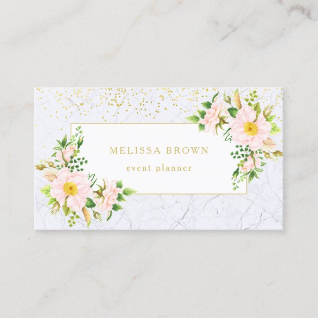 Elegant Floral Marble Chic Pastel Business Card (Front)