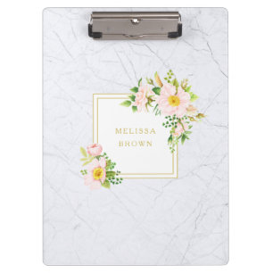 Elegant Floral Marble Chic Trendy Pastel Clipboard