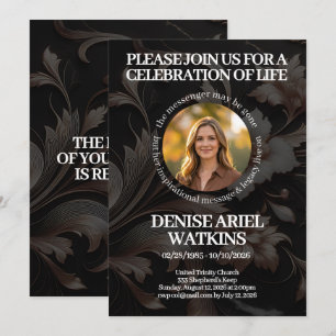 Elegant Floral Marble Memorial Photo Invitation
