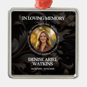 Elegant Floral Marble Memorial Remembrance Photo Metal Ornament