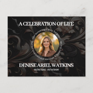 Elegant Floral Marble Photo Memorial Thank You Card