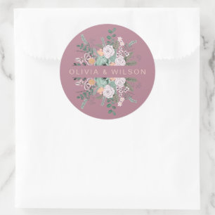 Elegant Floral mauve  Classic Round Sticker
