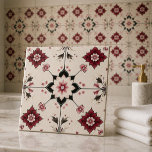 Elegant Floral Medallion Ceramic Tile 
