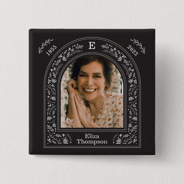 Elegant Floral Memorial 2 Inch Square Button (Front)