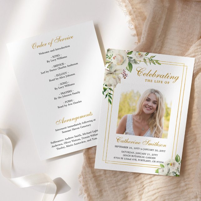 Elegant Floral Memorial Funeral Order of Service  Program (Creator Uploaded)