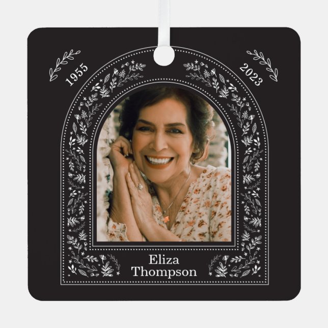 Elegant Floral Memorial Metal Ornament (Front)