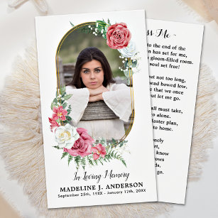 Elegant Floral Memorial Prayer Card Photo Funeral