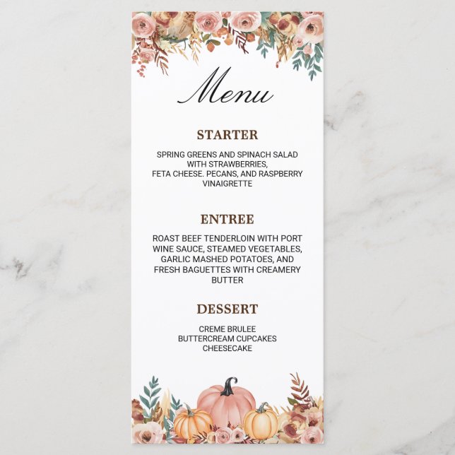 Elegant Floral Menu Card for Events (Front)