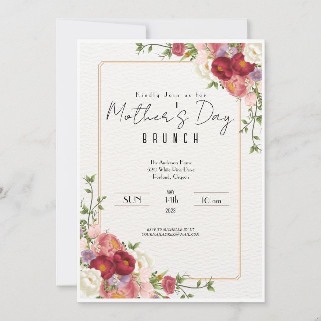 Elégant Floral Mère's Day Brunch Invitation (Devant)