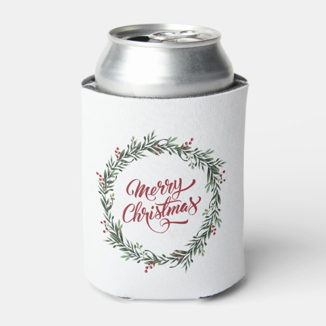 Elegant Floral Merry Christmas | Can Cooler (Can Front)